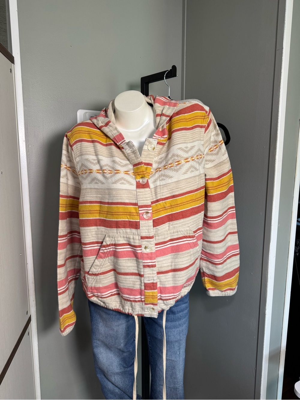 Women’s Pendleton Striped Hooded Jacket - Pink, Yellow & Cream